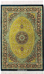 ペルシャ絨毯 クム産 シルク 100% ID:8008x Mehrbakhsh/メヘルバクシュ工房 - ペルシャ絨毯専門店(ゴレスタン)