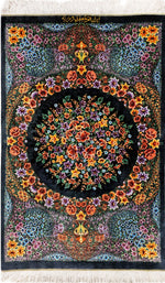 ペルシャ絨毯 クム産 シルク100% Varzane/ワルザネ工房 ID:11013 玄関マットサイズ、壁飾り - ペルシャ絨毯専門店(ゴレスタン)