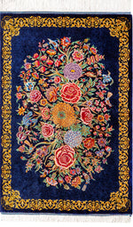 ペルシャ絨毯 クム産 シルク100% Mirmahdi/ミルメヒディ工房 ID:12007 玄関マットサイズ、壁飾り - ペルシャ絨毯専門店(ゴレスタン)