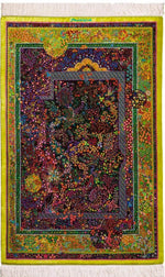 ペルシャ絨毯 クム産 シルク100% エスハギ工房 超難度の高い無数の小花と50色以上の至極の逸品 リビングスペースサイズ - ペルシャ絨毯専門店(ゴレスタン)