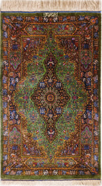 ペルシャ絨毯 クム産 シルク100% ザビヒ工房 古代ペルシポリス柄 唯一無二の希少な工芸品 玄関マットサイズ - ペルシャ絨毯専門店(ゴレスタン)