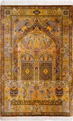 ペルシャ絨毯 クム産 シルク100% ジャリリ工房 美しい絹の光沢 リビングスペースサイズ - ペルシャ絨毯専門店(ゴレスタン)