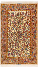 ペルシャ絨毯 クム産 シルク100% ミルメヒディ工房 エスリーミー柄 抜群の色彩美が映える逸品 リビングスペースサイズ - ペルシャ絨毯専門店(ゴレスタン)