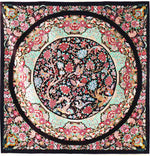 ペルシャ絨毯 クム産 シルク100% ミルメヒディ工房 珍しい正方形 茶色の落ち着くメダリオン文様&生命の樹 - ペルシャ絨毯専門店(ゴレスタン)