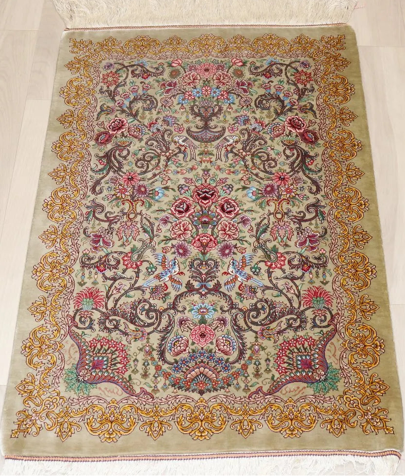 ペルシャ絨毯 クム産 シルク100% ミルメヒディ工房 ID21004 ペルシャ絨毯 クム産 シルク100% ミルメヒディ工房 ID21004