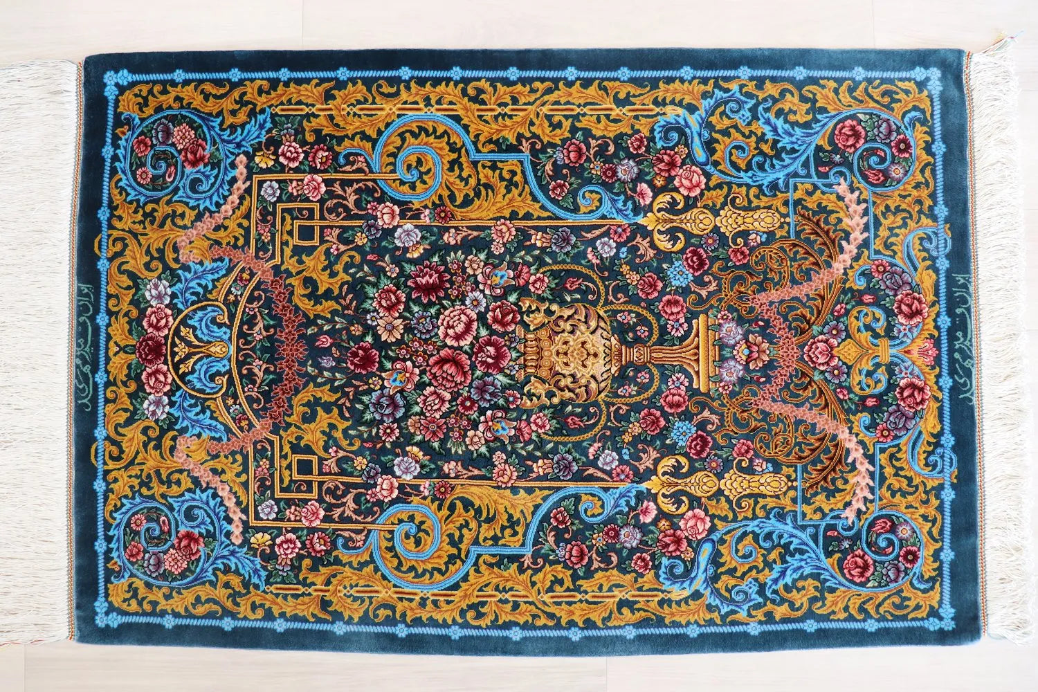 Persian carpet, 100% silk from Qom, Mirmekhidi Atelier, vase pattern