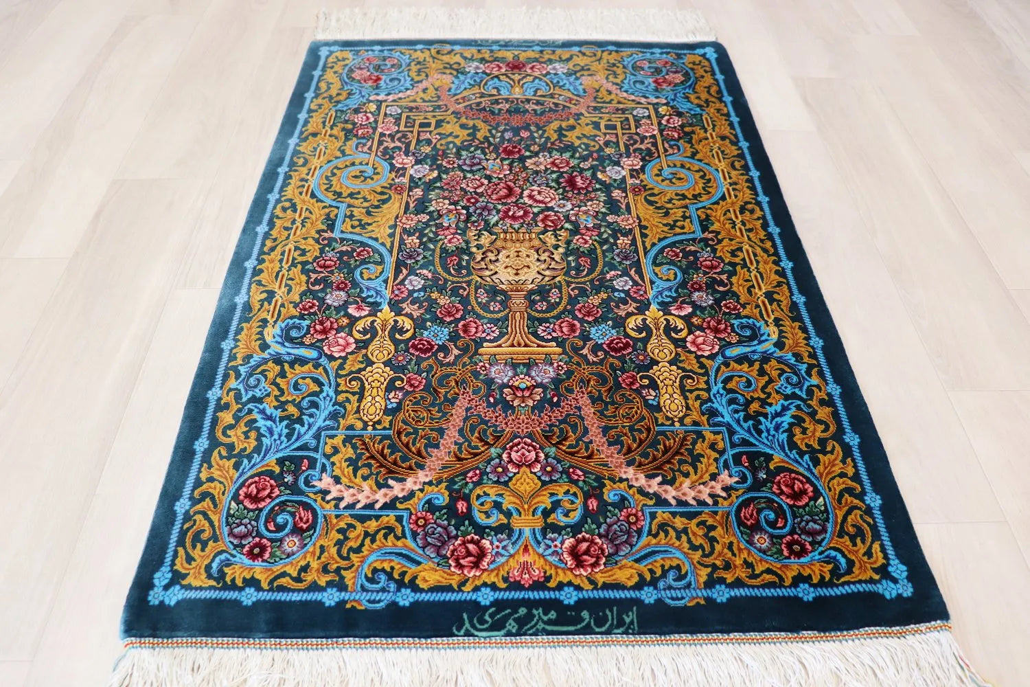 Persian carpet, 100% silk from Qom, Mirmekhidi Atelier, vase pattern