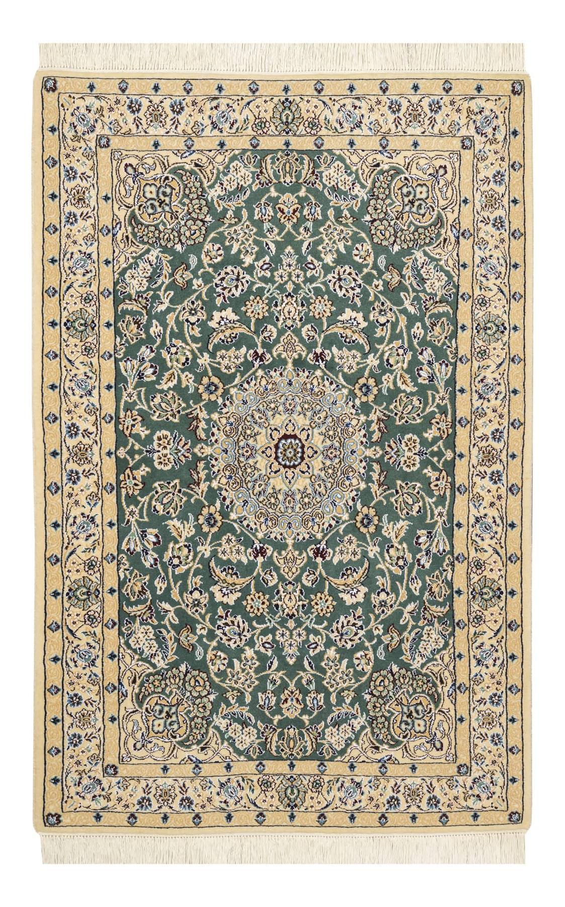Lowest Price Persian Carpet [Nine-stranded, 9-ply] Silk-decorated, emerald green hand-woven Persian carpet (approx. 1.5 m2)