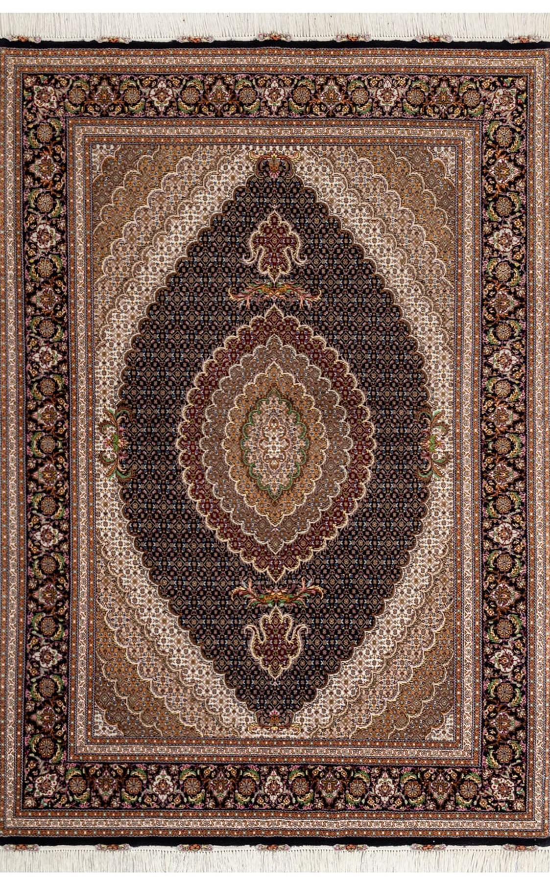 Lowest Price Persian Carpet [Tabriz] Silk Decoration "11 Main" Mahi Pattern Navy Hand-Woven Persian Carpet (Approx. 3m2)