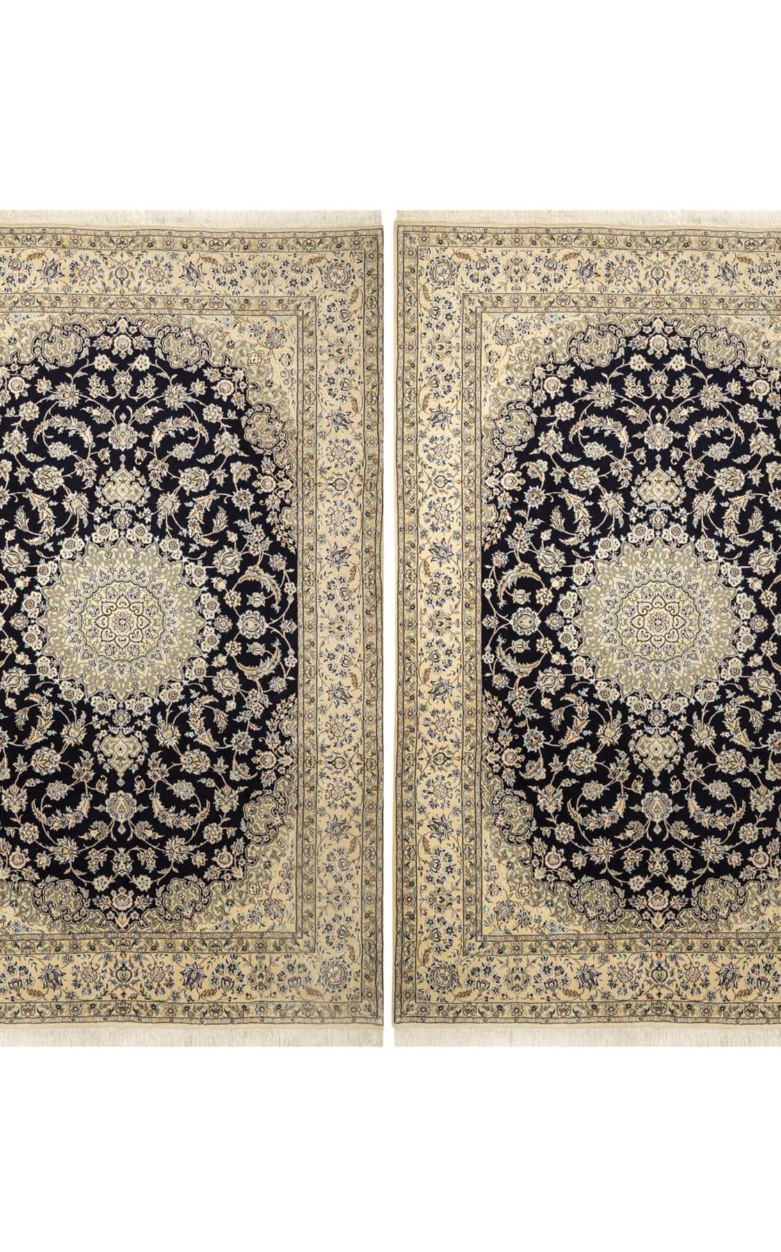 Lowest Price Persian Carpet [Nine-stranded, 9-ply] Silk-decorated Navy Hand-woven Persian Carpet (Approx. 6m², Pair)