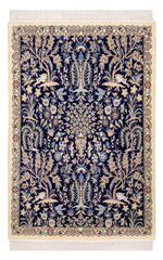 最安値 ペルシャ絨毯【ナイン産】深みのあるネイビー地の約1.75㎡（七四分）