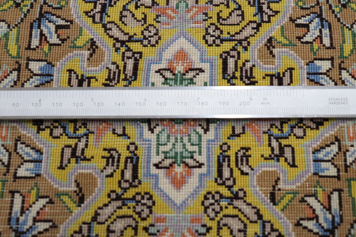 【ファラヒ工房】クム産 シルク＆ウール 100×146cm クリーム×キャメル ID25007