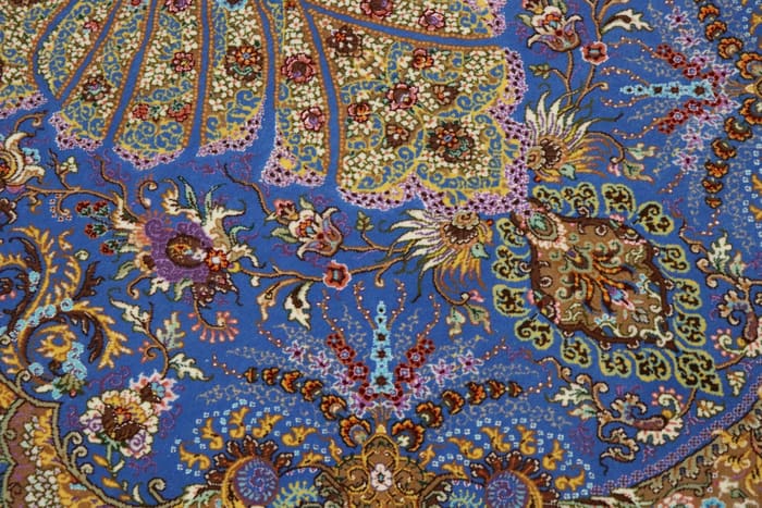 希少なシルク＆ウール クム産 【サマディ工房】 100×168cm 青　ID25006