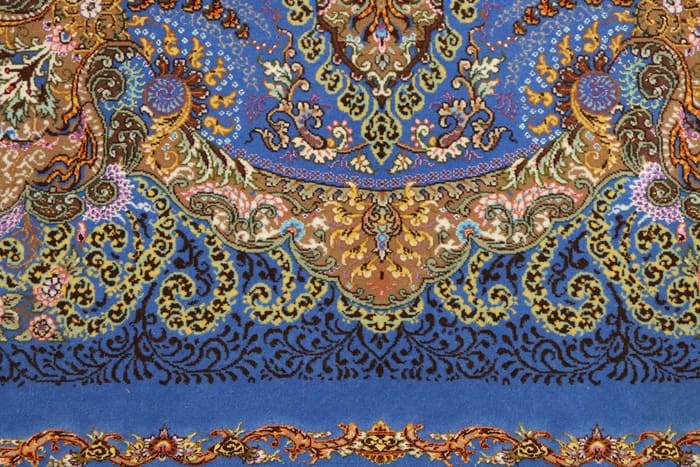 希少なシルク＆ウール クム産 【サマディ工房】 100×168cm 青　ID25006