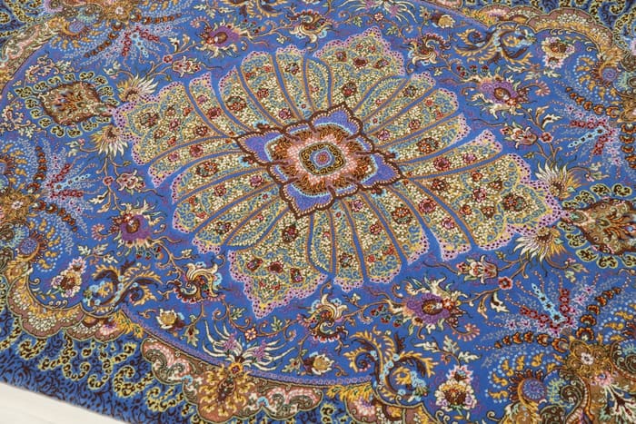 希少なシルク＆ウール クム産 【サマディ工房】 100×168cm 青　ID25006