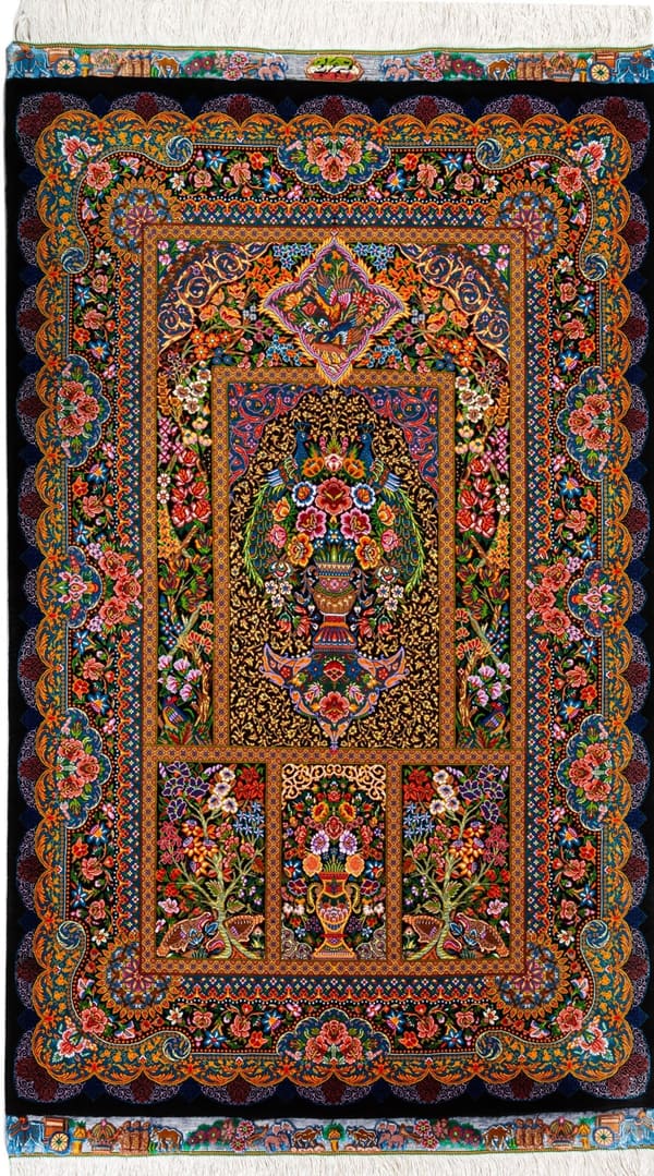 アルバル工房 メダリオン（ラチャク・トランジ）多彩×紺 81×125cm (ID8018)