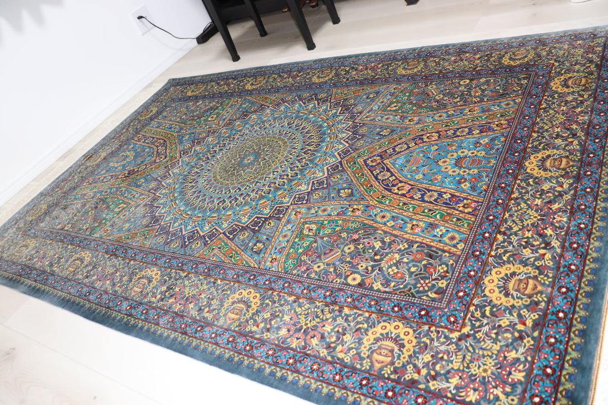 ペルシャ絨毯 クム産 シルク100% [アルバル工房] 人気のドーム柄 ゴンバディ文様 ID11007