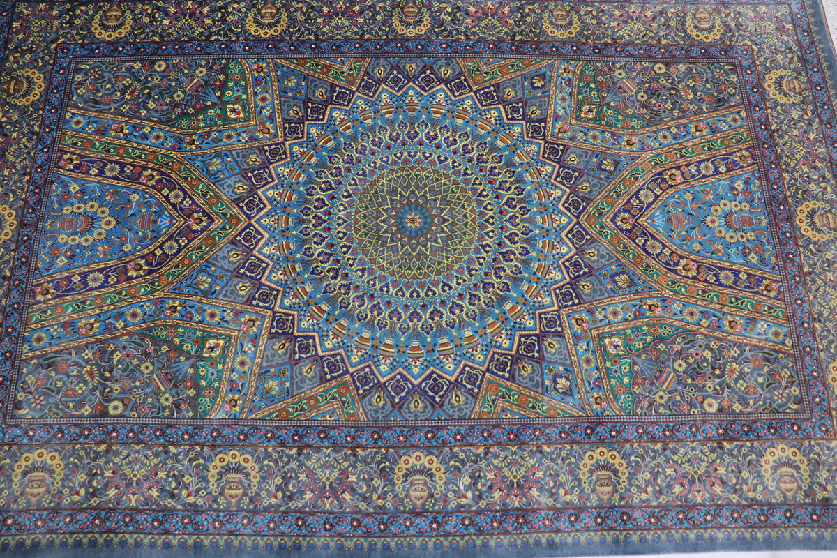 ペルシャ絨毯 クム産 シルク100% [アルバル工房] 人気のドーム柄 ゴンバディ文様 ID11007