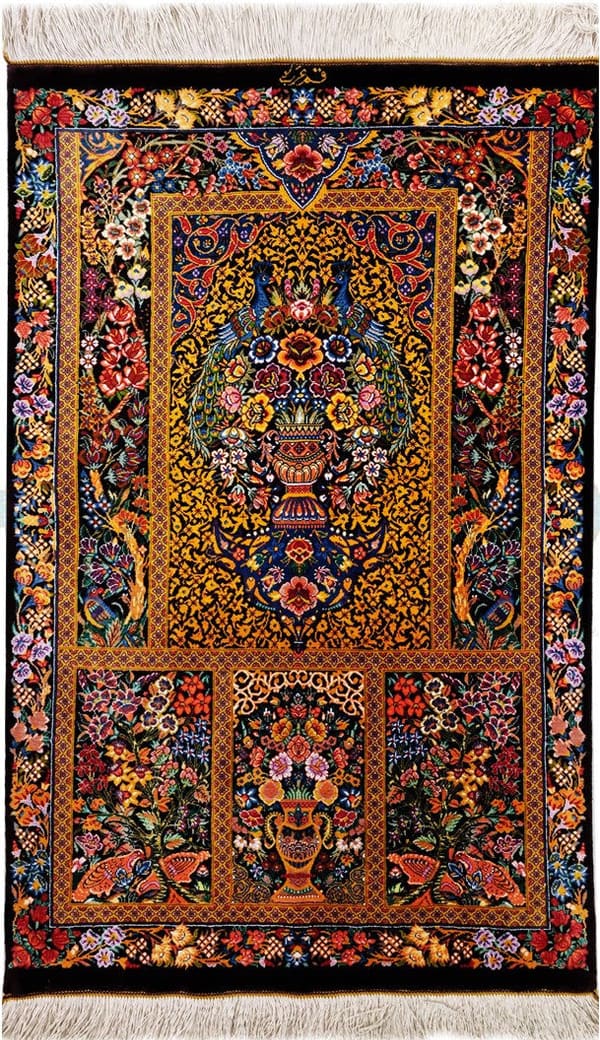 アルバル工房 生命の樹×孔雀 黒茶 玄関マット 59×90cm (ID11009)