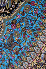 ペルシャ絨毯 クム産 シルク100% [アルバル工房] 気品あふれるメダリオン柄 リビングスペースサイズ ID12013