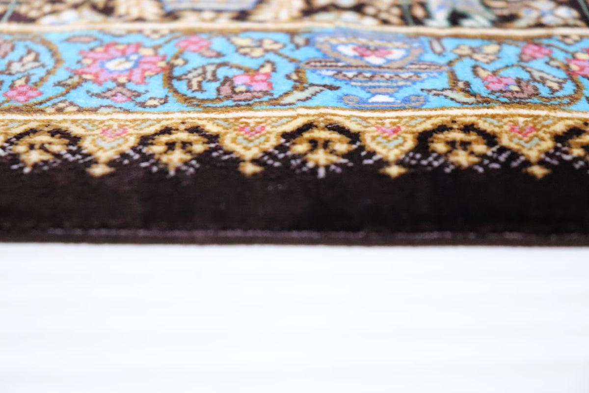 ペルシャ絨毯 クム産 シルク100% [アルバル工房] 気品あふれるメダリオン柄 リビングスペースサイズ ID12013