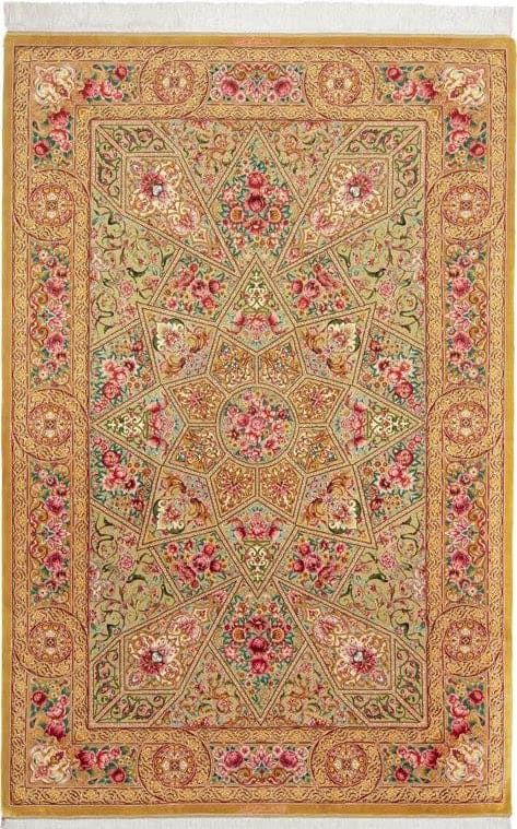 ミルメヒディ工房 幾何学ドーム文様 ダークカーキ 147×224cm (ID16005)