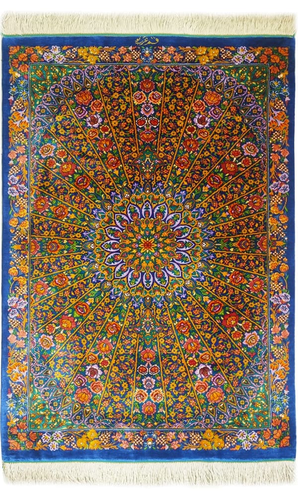 アルバル工房 ドーム文様(モスク天井の放射)多彩×ロイヤルブルー 61×92cm (ID16013)