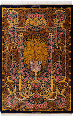 ペルシャ絨毯 クム産 シルク100% ミルメヒディ工房 最新作 薔薇ゴールド色の卓越した美 リビングスペースサイズ - ペルシャ絨毯専門店(ゴレスタン)