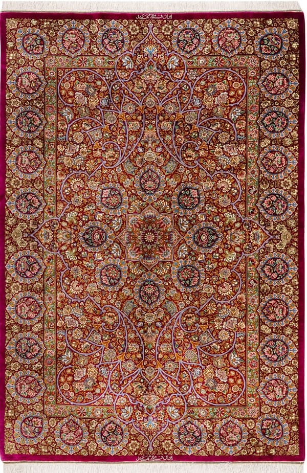ミルメヒディ工房 メダリオン×アラベスク ルビー 107×162cm (ID18006)