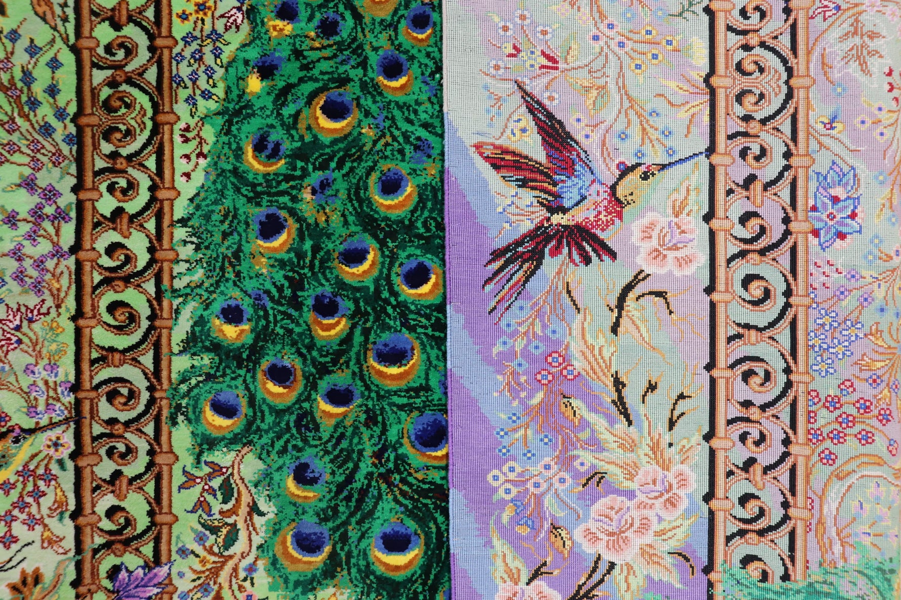 ペルシャ絨毯 クム シルク100% アミール工房 孔雀柄 79×118cm 画像11 ID22005