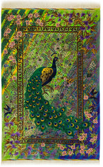 ペルシャ絨毯 クム シルク100% アミール工房 孔雀柄 79×118cm 中央メダリオン ID22005