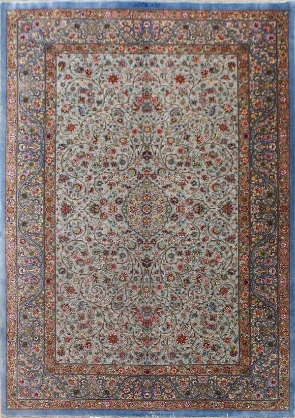 ミルメヒディ工房 チャドリ幾何学文様 薄緑×薄青 148×228cm (ID5011)