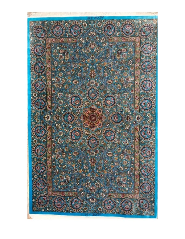 ミルメヒディ工房 チャドリ文様(ペイズリー連続)アクアブルー 107×164cm (ID9006)