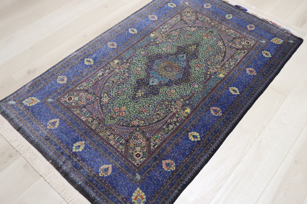 ペルシャ絨毯 クム産 シルク100% Jyamshidi/ジャムシディ工房 ID:13004  リビングスペースサイズ - ペルシャ絨毯専門店(ゴレスタン)