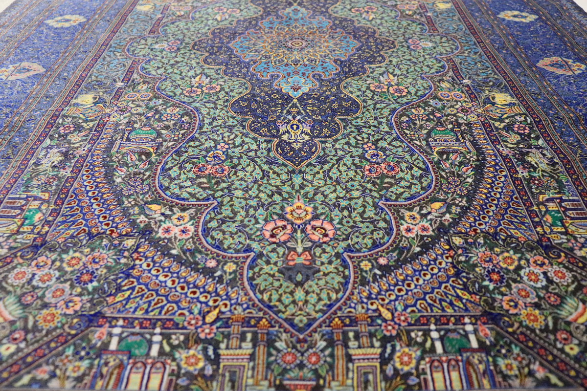 ペルシャ絨毯 クム産 シルク100% Jyamshidi/ジャムシディ工房 ID:13004  リビングスペースサイズ - ペルシャ絨毯専門店(ゴレスタン)