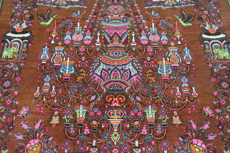 ペルシャ絨毯 クム産 シルク100% Jyamshidi/ジャムシディ工房 ID:11002 玄関マットサイズ、壁飾り - ペルシャ絨毯専門店(ゴレスタン)