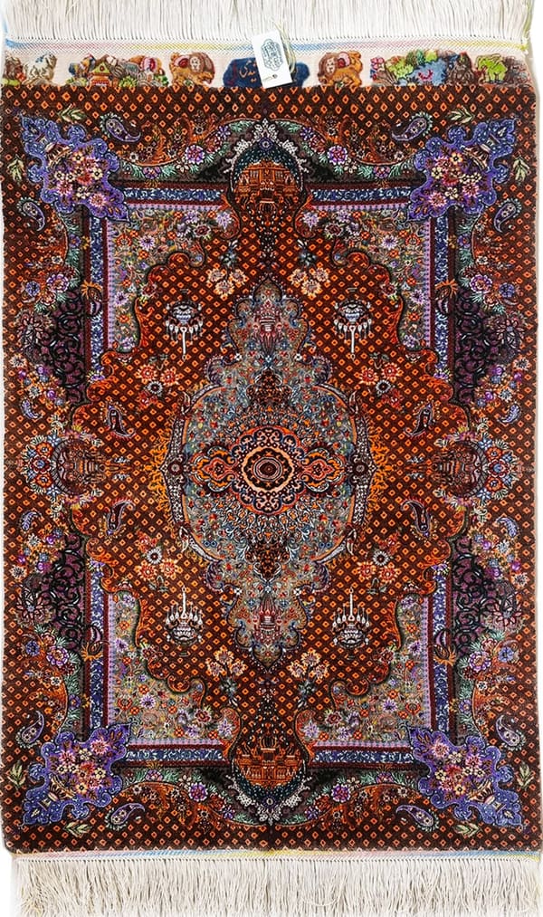 モハマド・ジャムシディ工房 草木染 八色メダリオン(オレンジ地)59×91cm (ID18033)