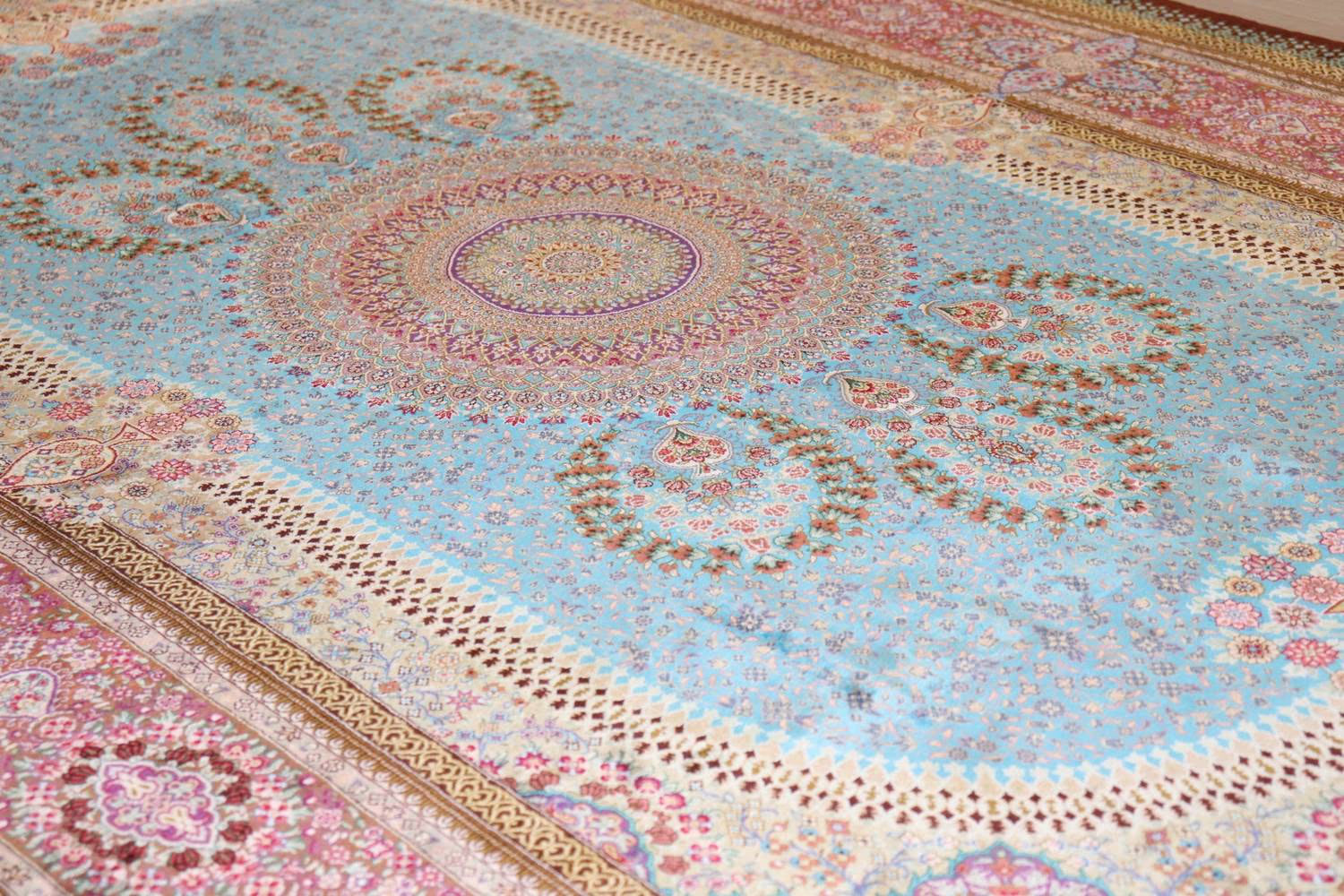 ペルシャ絨毯 クム産 シルク 100% [Sedigiyan/セディギヤン工房] メダリオン柄 ID9012 - 画像7