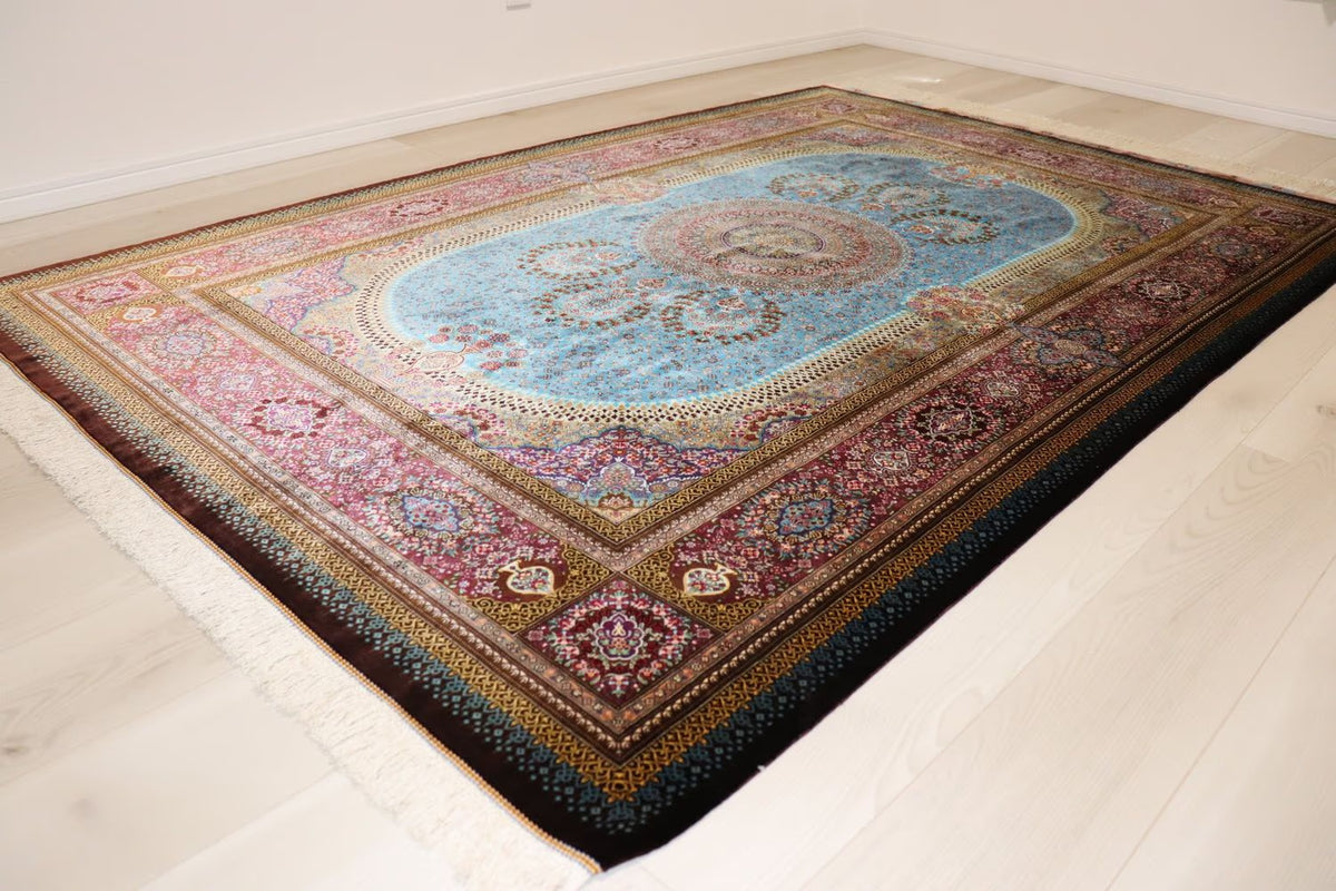 ペルシャ絨毯 クム産 シルク 100% [Sedigiyan/セディギヤン工房] メダリオン柄 ID9012 - 画像3