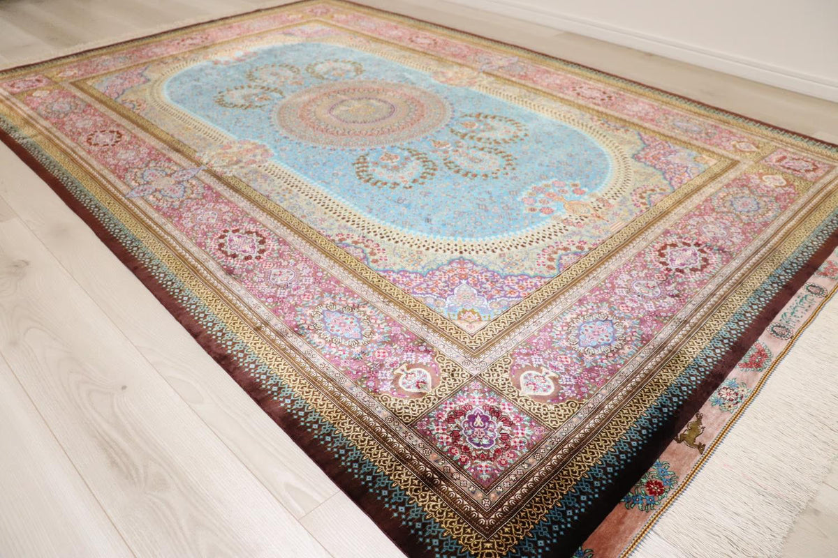 ペルシャ絨毯 クム産 シルク 100% [Sedigiyan/セディギヤン工房] メダリオン柄 ID9012 - 画像2