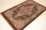 シックなアースカラー クム産 【サマディ工房】 102×162cm 茶×緑「Lachak Toranj」ID25004