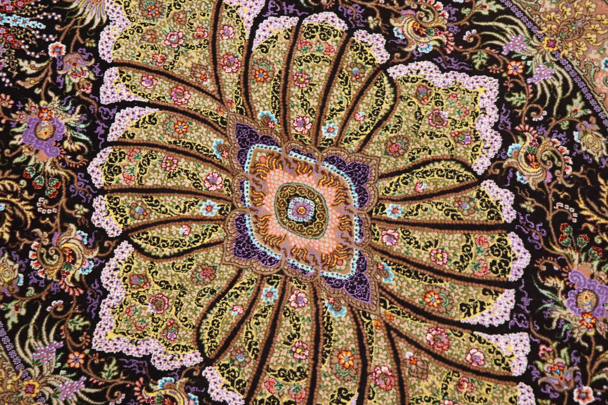 シックなアースカラー クム産 【サマディ工房】 102×162cm 茶×緑「Lachak Toranj」ID25004