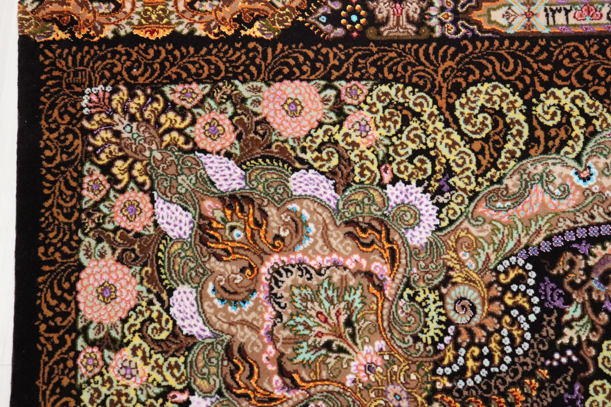 シックなアースカラー クム産 【サマディ工房】 102×162cm 茶×緑「Lachak Toranj」ID25004