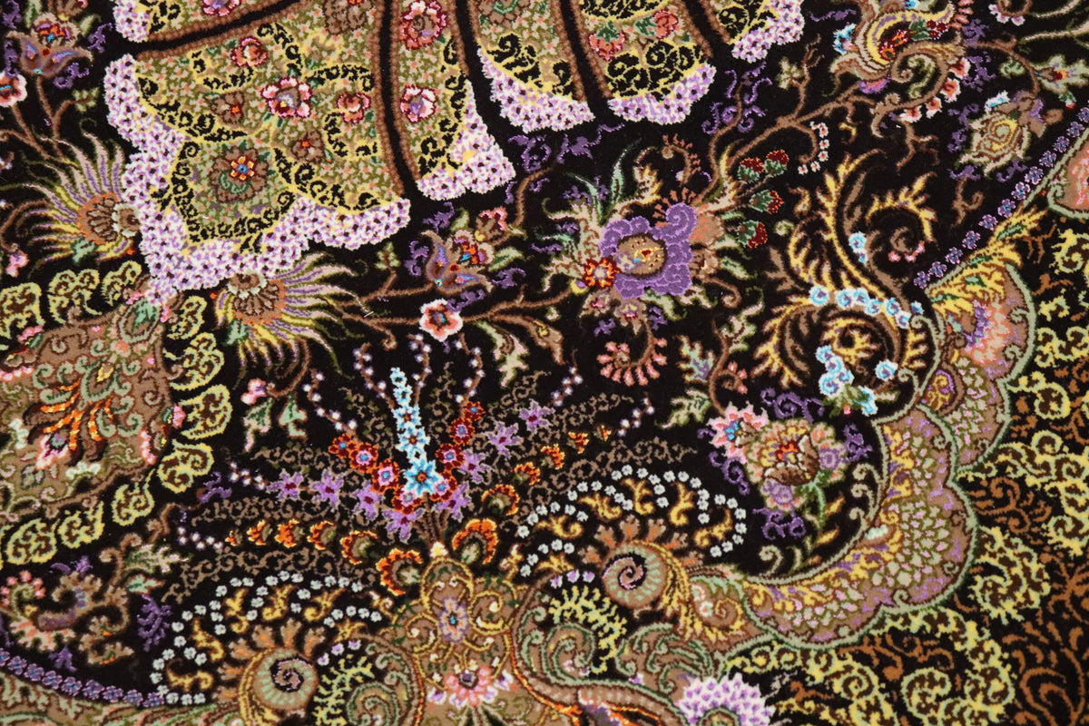 シックなアースカラー クム産 【サマディ工房】 102×162cm 茶×緑「Lachak Toranj」ID25004