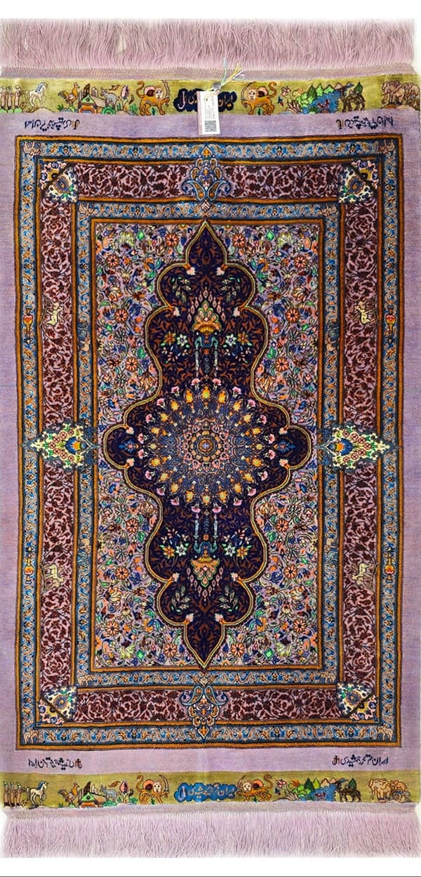 モハマド・ジャムシディ工房 静寂のメダリオン 草木染ライラック 57×102cm (ID25026)