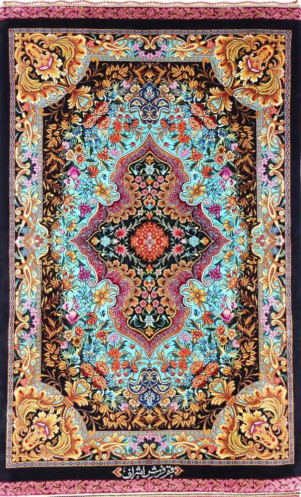 波斯地毯，库姆，100% 真丝 [Ashraf/Ashraf Studio]，圆形图案，ID1072