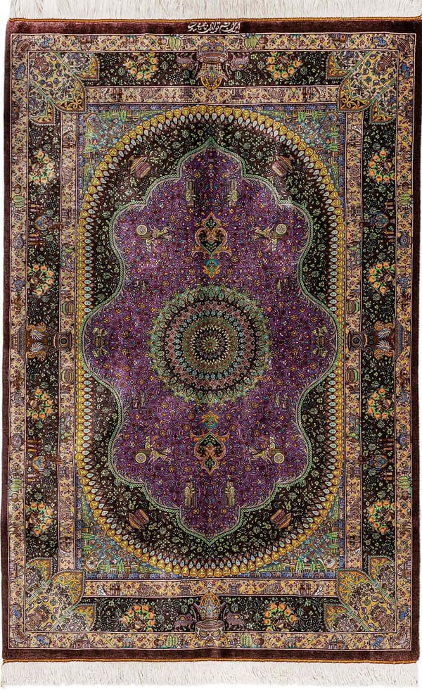 波斯地毯，100%真丝，库姆[Mohamadi/Mohammadi Workshop]，古波斯波利斯风格设计，ID1102