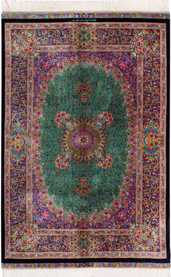 ヌーリ工房 メダリオン（ラチャク・トランジ）青緑×紺 101×154cm (ID1141)