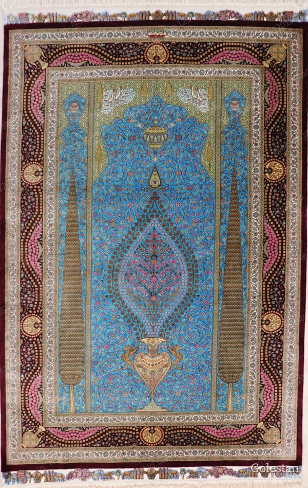 アルバル工房 杉の花瓶文様 スカイブルー 102×150cm (ID12015)