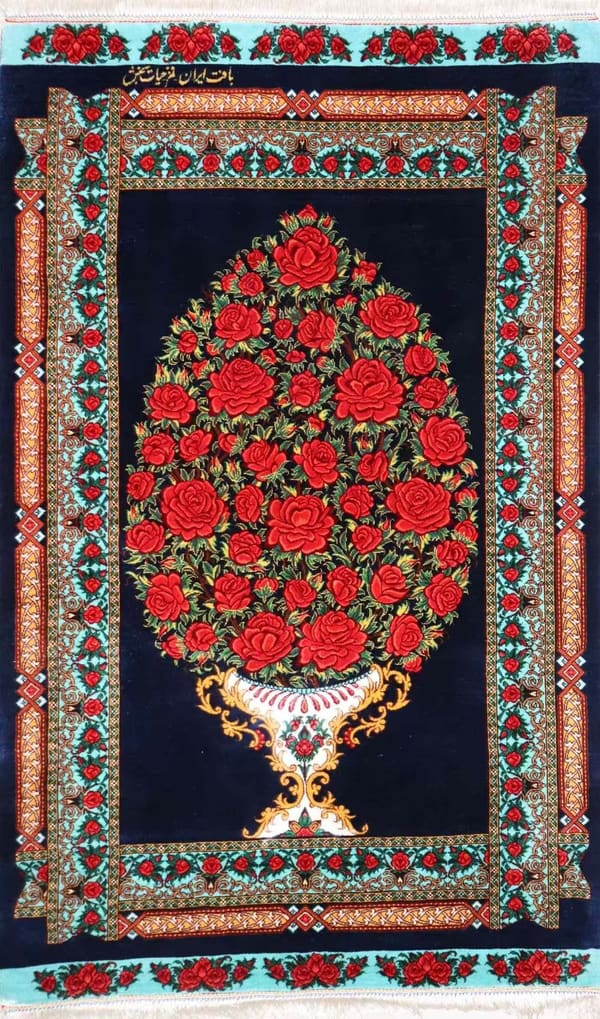 ハヤトバクシュ工房 薔薇花瓶柄 紺 62×99cm (ID1226)